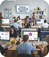 Digital marketing team workspace